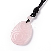 Adjustable Natural Rose Quartz Teardrop with Spiral Pendant Necklace with Nylon Cord for Women NJEW-L171-04E-3