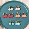 Cherry 304 Stainless Steel Enamel Stud Earrings EJEW-B156-01G-1