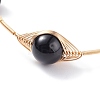 Natural Obsidian Round Beaded Bangle BJEW-JB07816-04-4