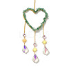 Heart Natural Green Aventurine Chips Hanging Ornaments HJEW-G024-01E-2
