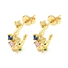 Colorful Cubic Zirconia Heart Stud Earrings EJEW-P240-05G-1