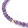 5Pcs 5 Style Natural Amethyst & Brass Beaded Stretch Bracelets Set for Women BJEW-JB09663-01-4