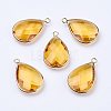 Golden Tone Brass Glass Teardrop Pendants LS-GLAA-M006-A-20G-1