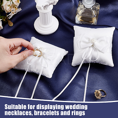 Square Polyester with Plastic Pearl Flower Wedding Finger Ring Display Pillow RDIS-WH0016-24A-1