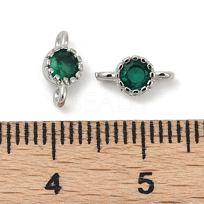 Brass Cubic Zirconia Flat Round Connector Charms KK-H204-02P-02-1