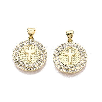 Religion Brass Micro Pave Clear Cubic Zirconia Pendants KK-N287-43G-03-1