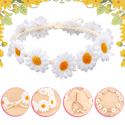 2Pcs 2 Styles Cloth Flower Hippie Headband Floral Crown OHAR-CP0001-18A-1