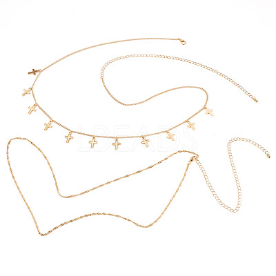 1Pc Alloy Double Layer Cross Charm Waist Chains AJEW-TA0002-20-1