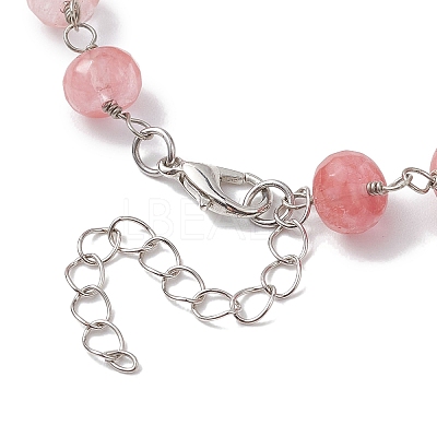 Cherry Quartz Glass Rondelle Beads Link Bracelets for Women BJEW-JB10262-01-1