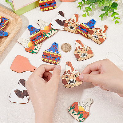 40Pcs 4 Style Single Face Printed Basswood Big Pendants WOOD-OC0002-66-1