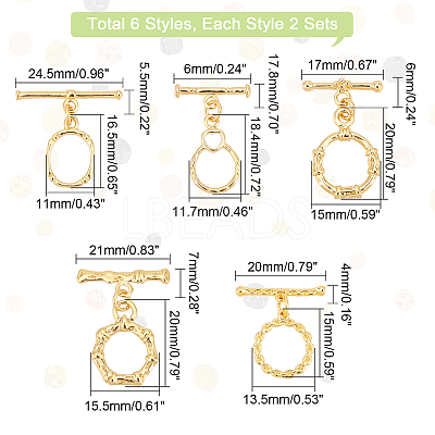 10Set 5 Style Brass Toggle Clasps KK-PH0002-80-1