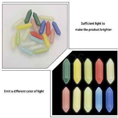 20Pcs 10 Colors  Synthetic Luminous Stone Double Terminated Points FIND-CA0007-91-1