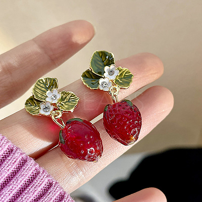 Alloy & Rhinestone & Enamel Leaf Stud Earrings WG2CE66-01-1