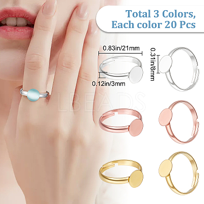 60Pcs 3 Colors Adjustable Brass Finger Rings Components KK-BBC0005-39-1