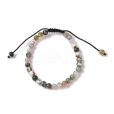 6mm Round Natural Tree Agate Braided Bead Bracelets BJEW-C067-01A-01-1