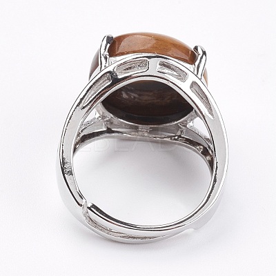Adjustable Natural Tiger Eye Finger Rings X-RJEW-F075-01A-1