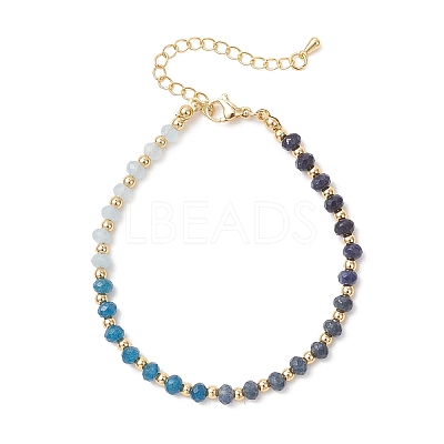 Brass & Dyed Natural Malaysia Jade Rondelle Beaded Bracelets for Women BJEW-JB13323-03-1