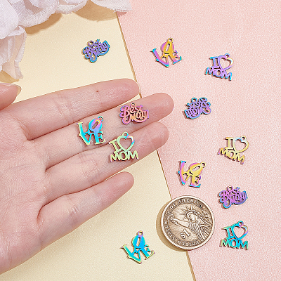 12Pcs 3 Style Valentine's Day Ion Plating(IP) 201 Stainless Steel Charms STAS-UN0030-05-1