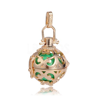Golden Plated Brass Hollow Round Cage Pendants KK-J246-09G-1