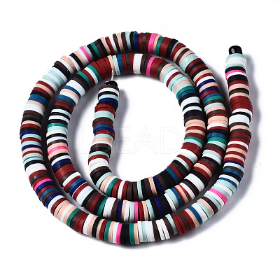 Flat Round Handmade Polymer Clay Bead Spacers CLAY-R067-4.0mm-M2-1