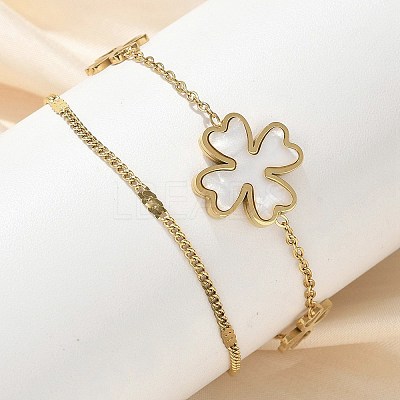 304 Stainless Steel Shell Pearl Pendant Multi-strand Bracelets BJEW-U028-01G-1