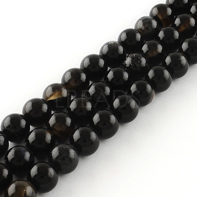 Natural Black Onyx Round Bead Strands G-R198-8mm-1