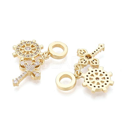 Brass Micro Pave Clear Cubic Zirconia European Dangle Charms KK-T080-45G-1
