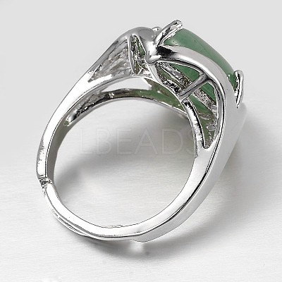 Teardrop Platinum Tone Brass Gemstone Adjustable Wide Band Rings RJEW-L062-02E-1