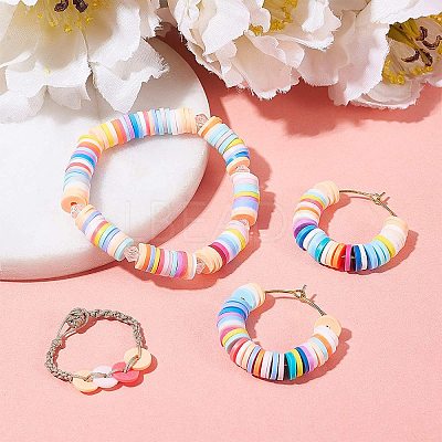 Flat Round Handmade Polymer Clay Bead Spacers CLAY-R067-4.0mm-13-1