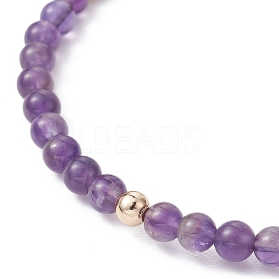 5Pcs 5 Style Natural Amethyst & Brass Beaded Stretch Bracelets Set for Women BJEW-JB09663-01-1