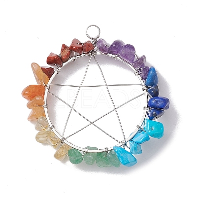 Chakra Gemstone Chips Copper Wire Wrapped Big Pendants PALLOY-JF02553-01-1