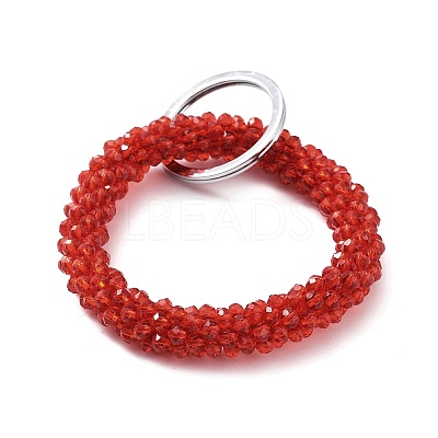 Glass Beaded Bracelet Wrist Keychain AJEW-Z018-01C-1