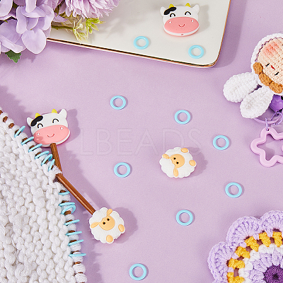 4Pcs 2 Styles Sheep & Cow Silicone Beads Knitting Needle Protectors/Knitting Needle Stoppers DIY-SC0023-94-1