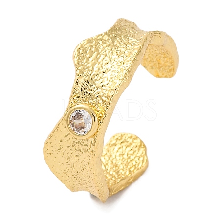 Rack Plating Brass Cubic Zirconia Open Cuff Rings for Women RJEW-S242-12G-1