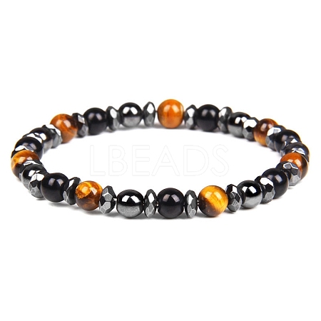 Non-magnetic Synthetic Hematite and Natural Tiger Eye Beaded Stretch Bracelets for Men PW-WG779D8-01-1