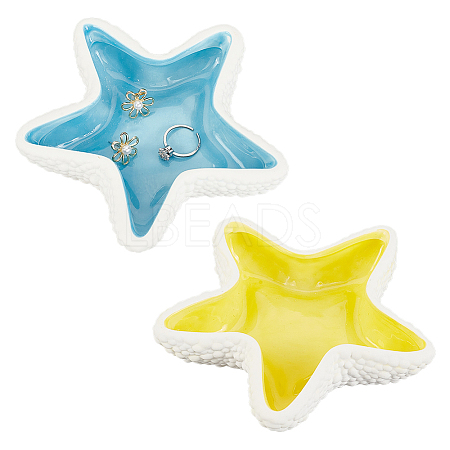 Globleland 2Pcs 2 Colors Starfish Shape Ceramic Jewelry Plate AJEW-GL0001-45-1