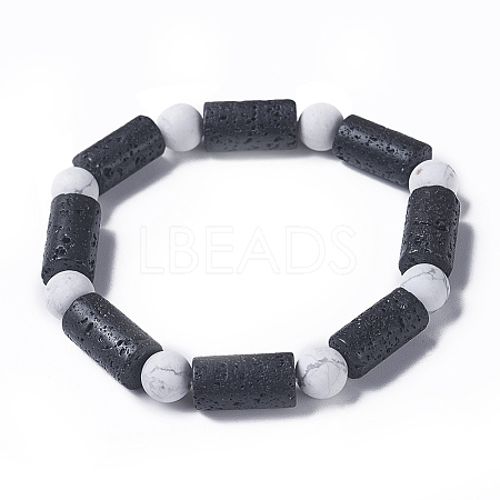 Natural Lava Rock Beaded Stretch Bracelets BJEW-G613-01A-1