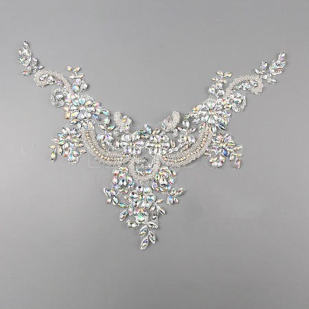 Hand Sewing Flower Pattern Rhinestone Costume Appliques PATC-WH0009-08A-1