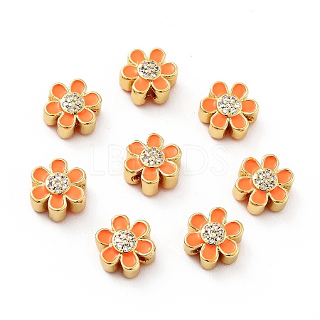 Flower Brass Micro Pave Clear Cubic Zirconia Beads KK-G419-06G-01-1