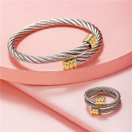 Stainless Steel Wire Twist Bangles & Cuff Rings Sets FS-WG3AC7D-01-1