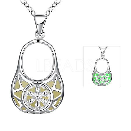 Zinc Alloy Hollow Handbag Noctilucent Necklaces NJEW-BB03087-A-1