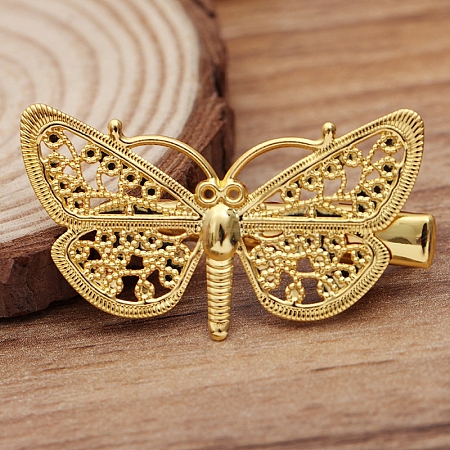 Brass Butterfly with Iron Alligator Hair Clips OHAR-PW0003-158G-1