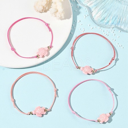 4Pcs 4 Colors Ocean Dyed Synthetic Turquoise Sea Turtle Beaded Adjustable Waxed Polyester Cord Bracelets for Women BJEW-JB14243-04-1