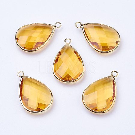 Golden Tone Brass Glass Teardrop Pendants LS-GLAA-M006-A-20G-1
