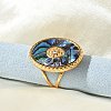 Oval 304 Stainless Steel & Paua Shell & Rhinestone Cuff Rings for Women RJEW-G346-06G-02-3
