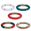 5Pcs 5 Colors Acrylic Curved Tube Stretch Bracelets Set BJEW-SW00069-1