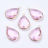 Golden Tone Brass Glass Teardrop Pendants X-GLAA-M006-A-15G-1