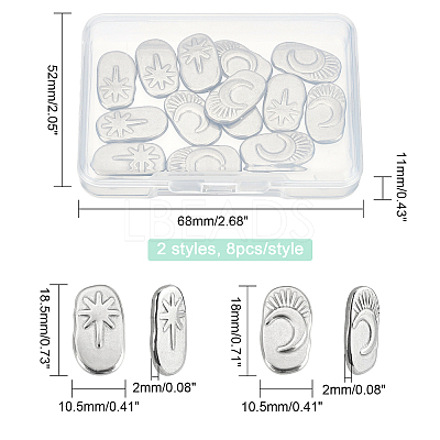 16Pcs 2 Style Oval with Moon & Star 304 Stainless Steel Cabochons STAS-DC0002-66-1