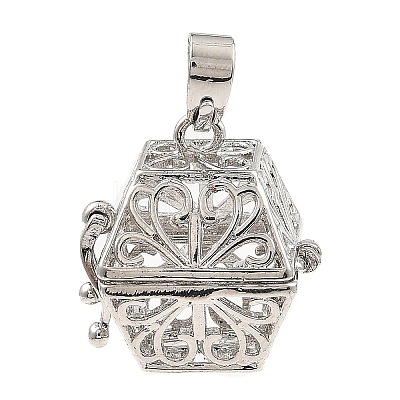 Rack Plating Brass Bead Cage Pendants KK-D025-01F-P-1