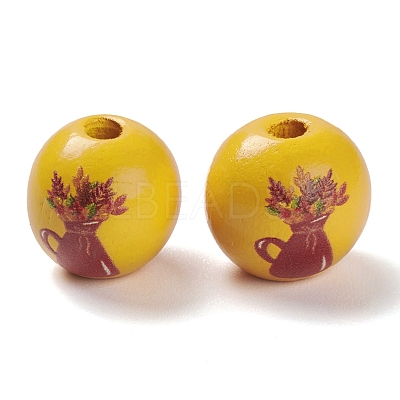 Printed Wood European Beads WOOD-K008-02-1